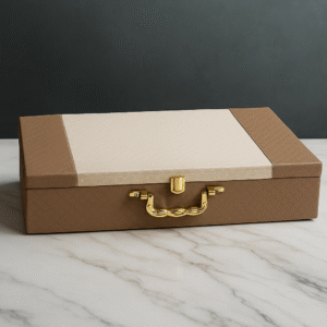 Classic Tan & Ivory Handcrafted Wedding Invitation Box